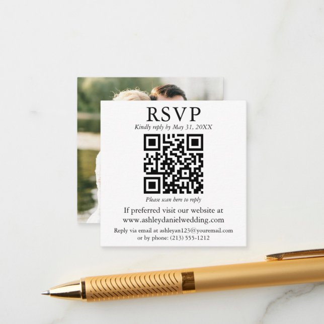 Moderne QR Foto Wedding RSVP Enclosure Card Begleitkarte (Vorderseite/Rückseite Beispiel)