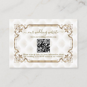 Moderne QR Gold White Art Deco Hochzeitswebsite Begleitkarte