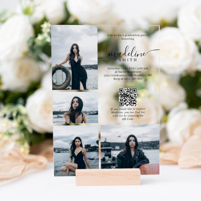 Moderne QR-Graduierungspartei für FotoCollage Acryleinladungen (Von Creator hochgeladen)