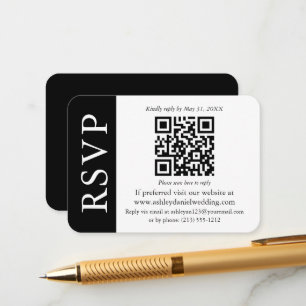 Moderne QR Hochzeit RSVP Schwarz-Weiß Begleitkarte