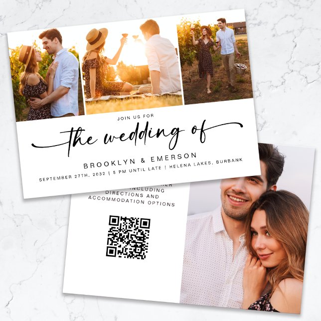 Moderne QR-UAWG-Hochzeit mit vier Fotos Einladung (Von Creator hochgeladen)