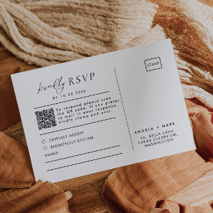 Moderne QR-UAWG-Postkarte für Schwarzweiß-Hochzeit RSVP Karte