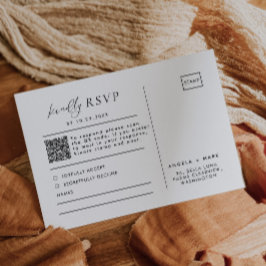 Moderne QR-UAWG-Postkarte für Schwarzweiß-Hochzeit RSVP Karte