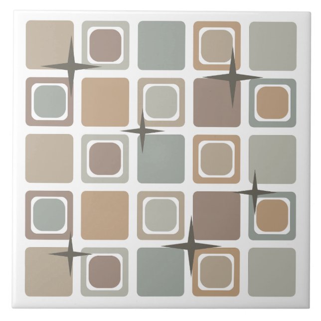 Moderne Quadrate - Erdtöne des Mitteljahrhunderts Fliese (Vorderseite)