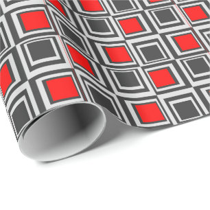 Moderne Quadrate, rot, grau und schwarz Geschenkpapier