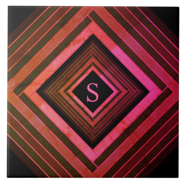 Moderne Quadrate rustikal rosa geometrische Monogr Fliese (Vorderseite)