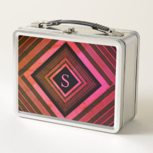 Moderne Quadrate rustikal rosa geometrische Monogr Metall Lunch Box