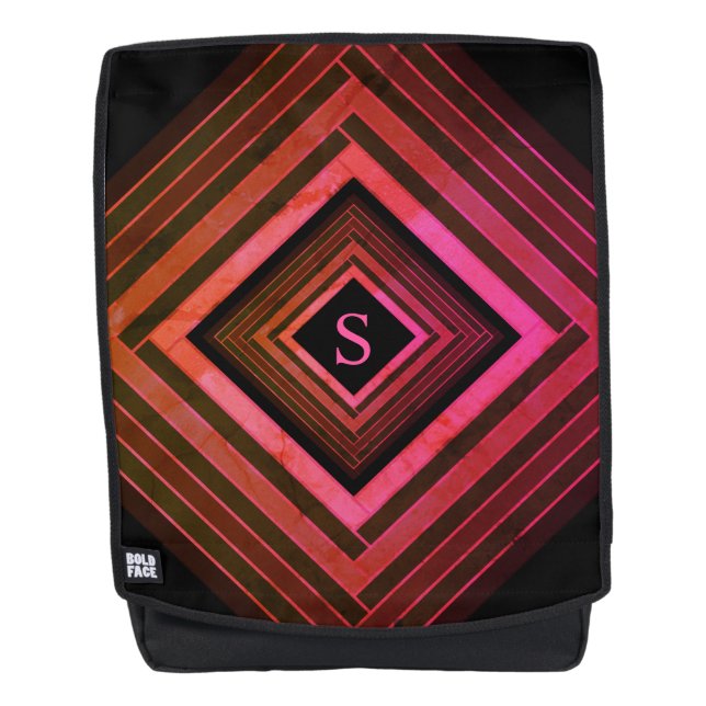 Moderne Quadrate rustikal rosa geometrische Monogr Rucksack (Vorderseite)