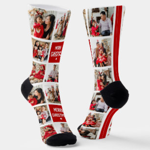 Moderne quadratische Gitter 8-Foto-Collage Familie Socken