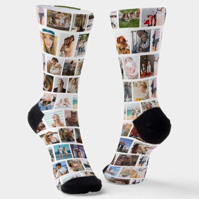 Moderne quadratische Gitter-Foto-Collage Familie F Socken (Gewinkelt)