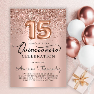 Moderne Quinceañera Rose Gold Glitzer 15. Geburtst Einladung