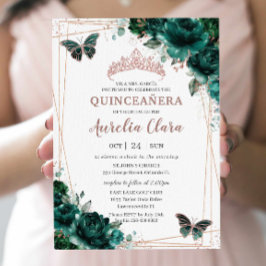 Moderne Quinceñera Emerald Green Rose Gold Einladung