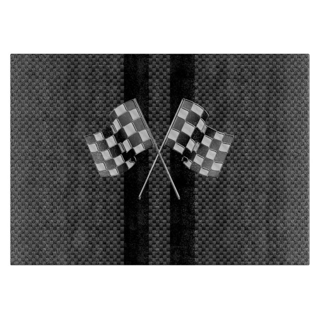 Moderne Racing Flags Streifen im Carbon Fibre Stil Schneidebrett (Vorderseite)