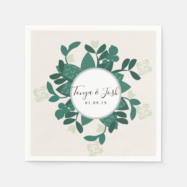 Moderne raffinierte Rose Bush Greenery Serviette (Vorderseite)