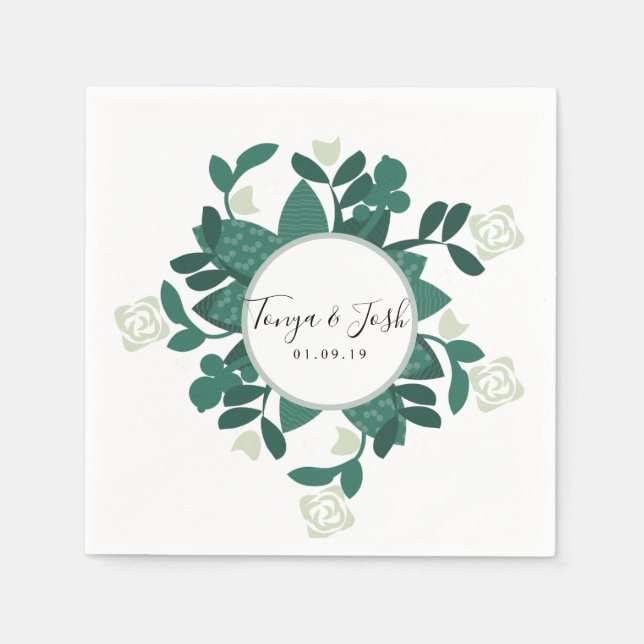 Moderne raffinierte Rose Bush Greenery Serviette (Vorderseite)