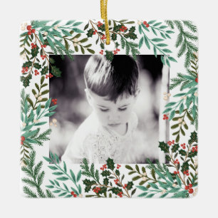 Moderne Rahmen Botanische Florale Weihnachten Zwei Keramikornament