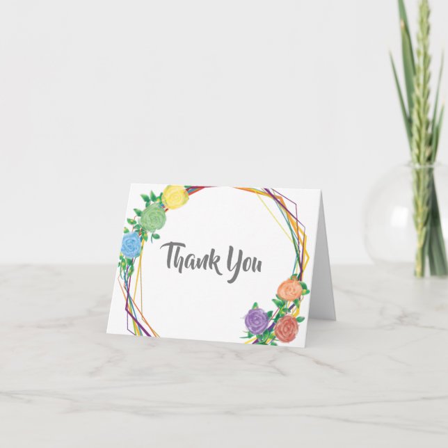 Moderne Rainbow Geometric Floral Wedding Vielen Da Dankeskarte (Vorderseite)