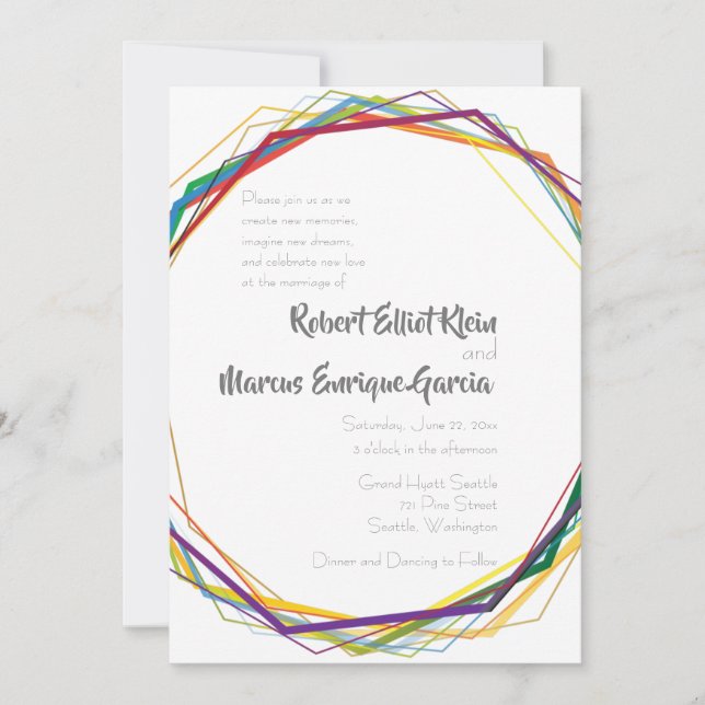 Moderne Rainbow Geometric Wedding Einladung (Vorderseite)