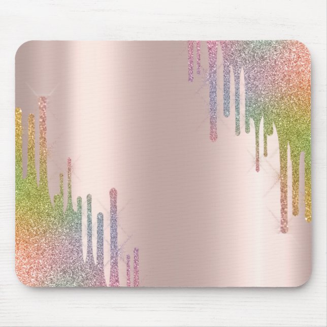 Moderne Rainbow Glitzer Tropfen Rose Gold Mousepad (Vorne)
