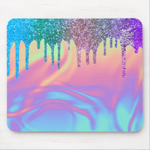 Moderne Rainbow Glitzer Tropfens Ombre Holographic Mousepad