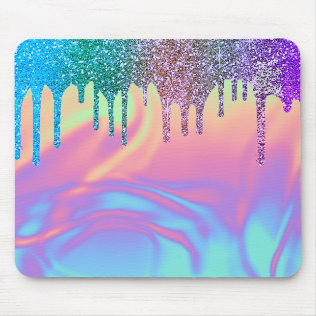 Moderne Rainbow Glitzer Tropfens Ombre Holographic Mousepad (Vorne)