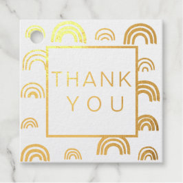 Moderne Rainbow Gold Border Wedding RSVP Geschenkanhänger