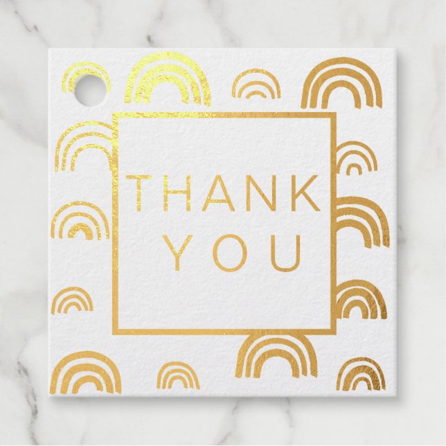 Moderne Rainbow Gold Border Wedding RSVP Geschenkanhänger (Vorderseite)