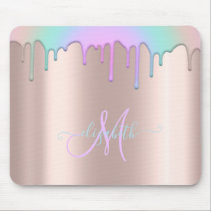 Moderne Rainbow-Tropfen Rose Gold Monogram Mouse P Mousepad