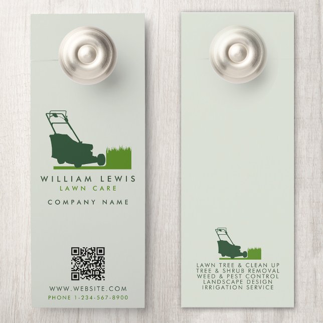Moderne Rasenmäher Rasenmäher mit einfachem QR-Cod Türanhänger (Modern Lawnmower Lawn Care Simple QR Code Door Hanger)