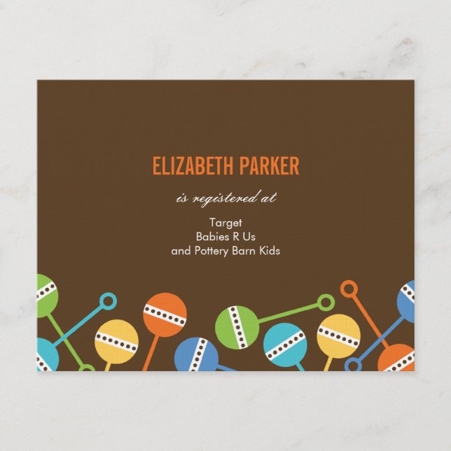 Moderne Rattles Baby Showregisterkarten Begleitkarte (Vorderseite)
