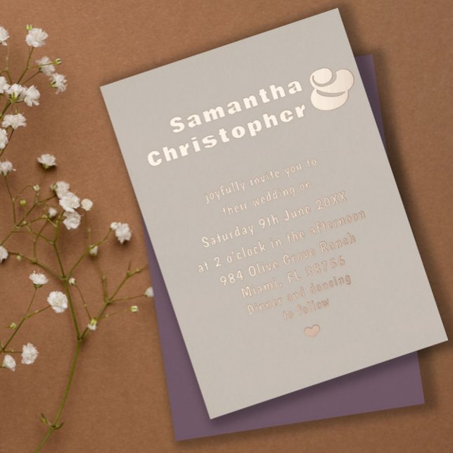 Moderne Real Rose Gold Beige & Dusty Rose Wedding Folieneinladung (Von Creator hochgeladen)