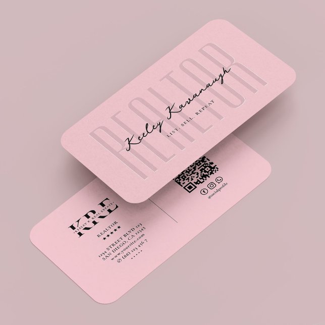 Moderne Realtour-Hypothekenmonogramm Pastell Rosa Visitenkarte (Modern Realtor Mortgage Monogram Pastel Pink Business Card
)