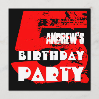 Moderne RED 5th Birthday Party 5 Year Old V08 Einladung