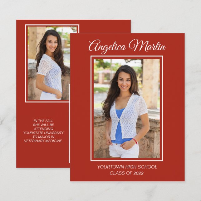 Moderne Red Abschluss 3 Foto Class 2022 (Vorne/Hinten)