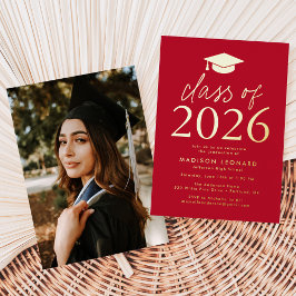 Moderne Red and Gold Class of 2025 Graduation Part Folieneinladung