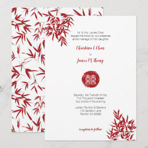 Moderne Red Bamboo Double Happy Chinese Wedding Einladung