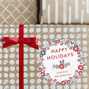 Moderne Red & Blue Weihnachtsfeiertage Happy Holid Runder Aufkleber