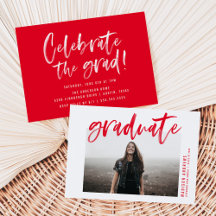 Moderne Red Brushed Script Graduation Party