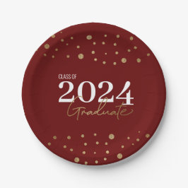 Moderne Red Burgundy Gold Class 2024 Graduate Pappteller