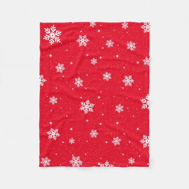 Moderne Red Christmas Stars Snowflakes Muster Fleecedecke (Vorderseite)