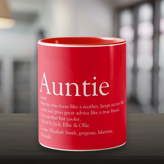 Moderne Red Fun World's Best Tante Tante Auntie De Zweifarbige Tasse (Modern Red Fun World's Best Aunt Auntie Definition Two-Tone Coffee Mug)