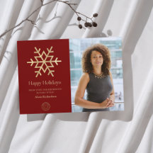 Moderne Red Gold Schneeflocke Notary Happy Holiday