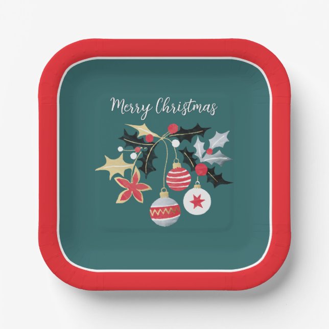 Moderne Red Gold & Silver Weihnachtsschmuck Aquama Pappteller (Vorderseite)