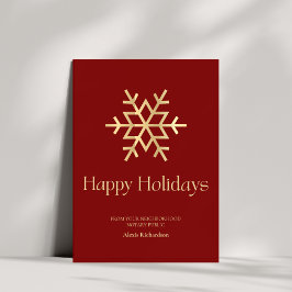 Moderne Red Gold Snowflake Notary Happy Holidays Feiertagskarte
