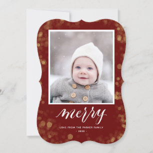 Moderne Red Gold Snowflakes Bokeh Minimalistisches Feiertagskarte