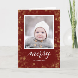 Moderne Red Gold Snowflakes Bokeh Minimalistisches Feiertagskarte