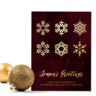 Moderne Red Gold Snowflakes Business Folien Feiertagspostkarte