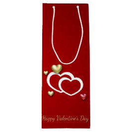 Moderne Red Gold Valentine Hearts Geschenktüte Für Weinflaschen