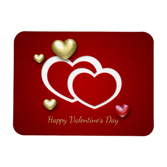 Moderne Red Gold Valentine Hearts Magnet (Horizontal)