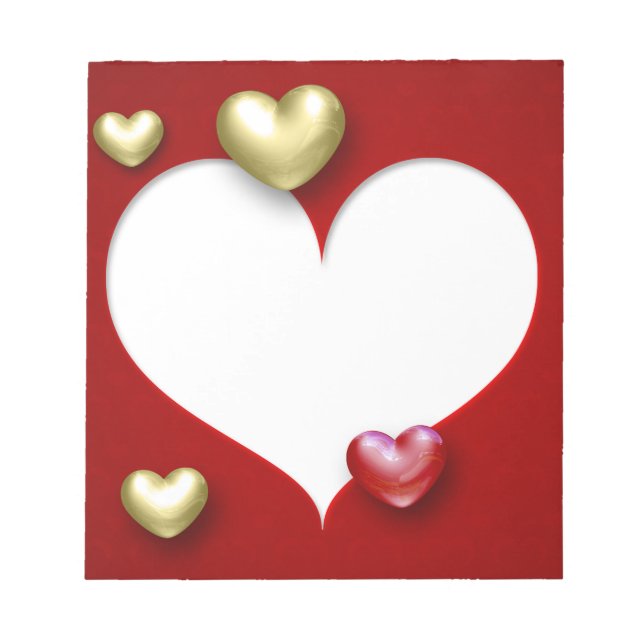 Moderne Red Gold Valentine Hearts Notizblock (Vorderseite)